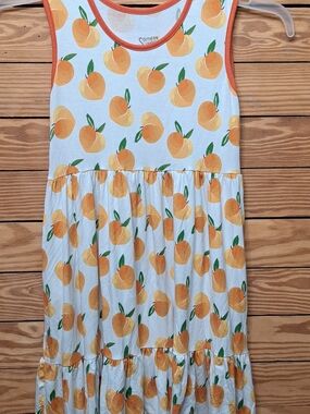 Southern Slumber Girls Peach Print Casual Tank Dress - White & Orange